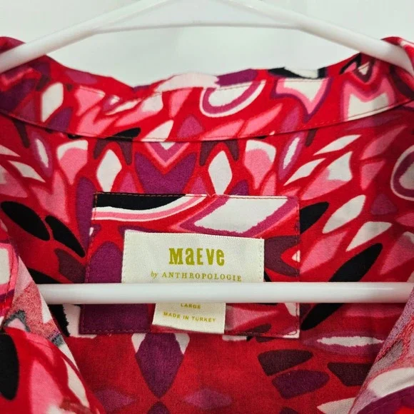 Maeve Anthropologie Bettina Mini Shirt Dress Red Floral Tiered Button Down Sz L - Picture 4 of 9